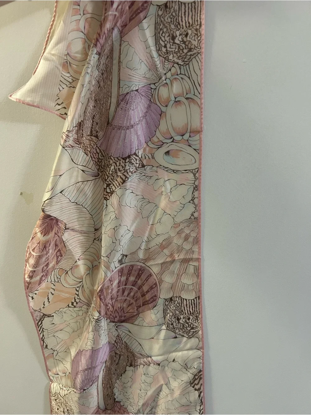 Vintage Cream and Pink Silk Seashell Scarf